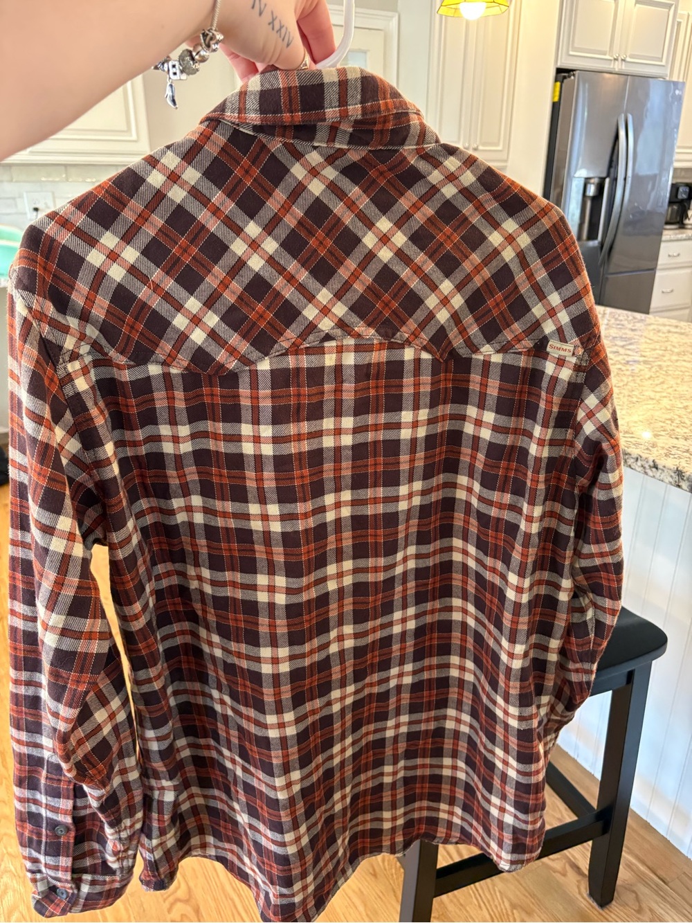 Simms Men's Brown Plaid Flannel Shirt - Picture 5 of 6